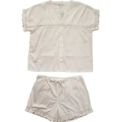 Romantische witte pyjama korte mouw en knoopsluiting M/L