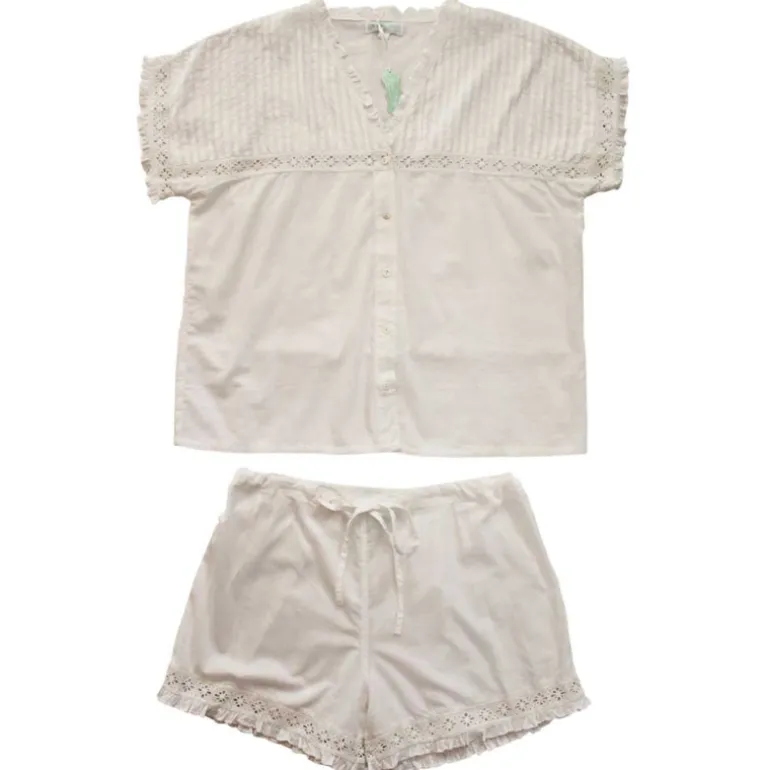 Romantische witte pyjama korte mouw en knoopsluiting M/L