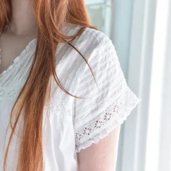 Romantische witte pyjama korte mouw en knoopsluiting S/M