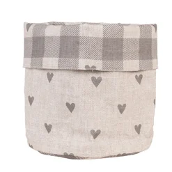 Rond broodmandje Love It hartjes beige/grijs