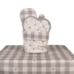 Rond broodmandje Love It hartjes beige/grijs