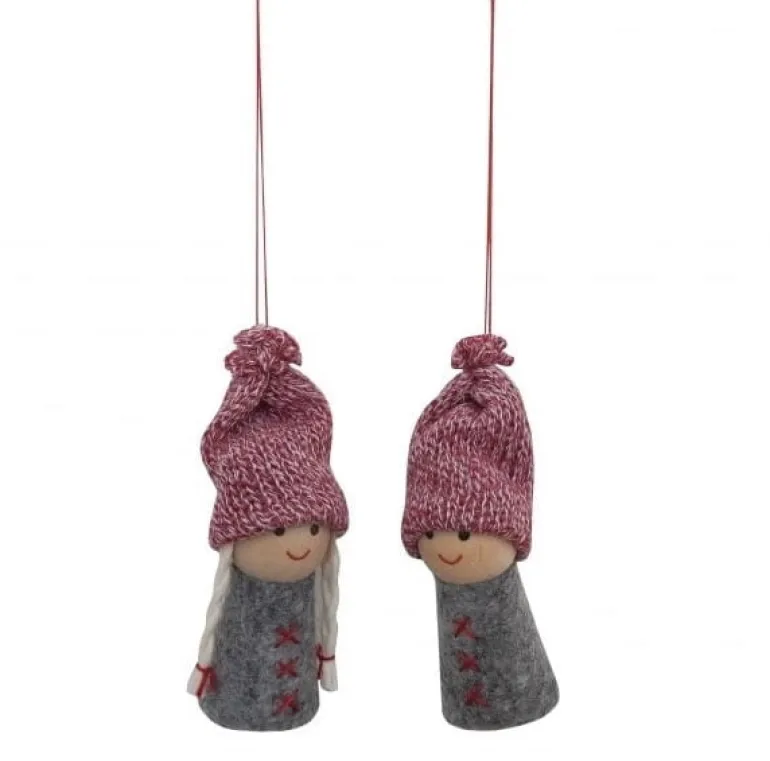 Set meisje en jongetje rood/grijs 7 cm