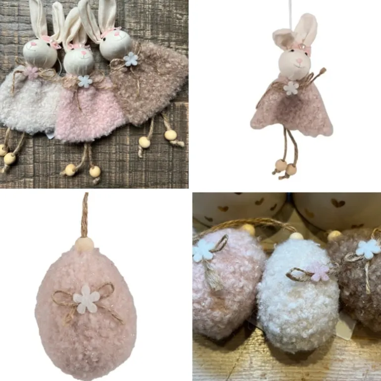 Set Paashangers (6) 3x konijntje + 3x ei