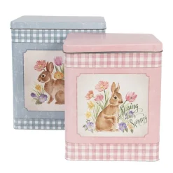 Set van 2 grote blikken blauw en roze konijn