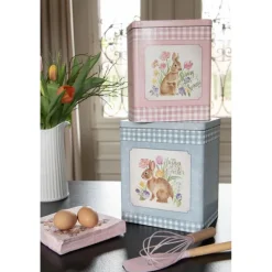 Set van 2 grote blikken blauw en roze konijn