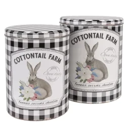 Set van 2 grote blikken zwart/wit geruit met konijn