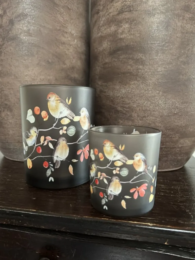 Set van 2 waxinelichthouders vogels