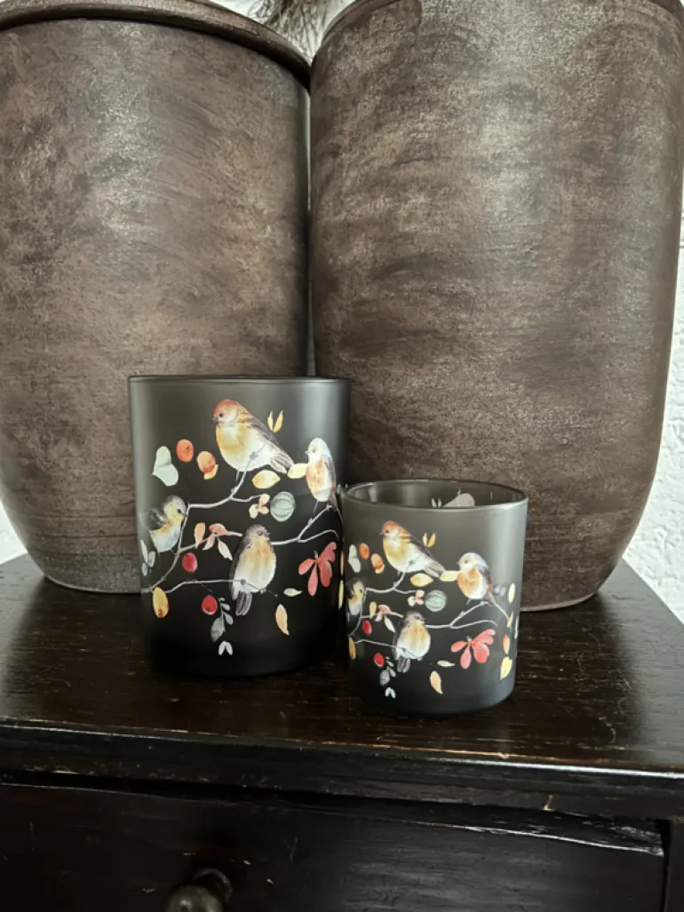 Set van 2 waxinelichthouders vogels