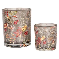 Set van 2 waxinelichthouders bloemen grijs