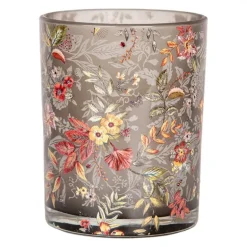 Set van 2 waxinelichthouders bloemen grijs