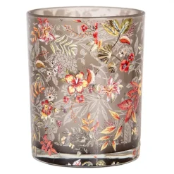 Set van 2 waxinelichthouders bloemen grijs