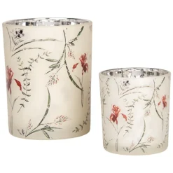 Set van 2 waxinelichthouders bloemen beige