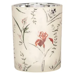 Set van 2 waxinelichthouders bloemen beige