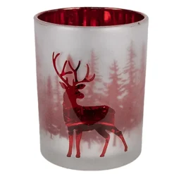 Set van 3 waxinelichthouders hert rood/wit