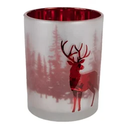 Set van 3 waxinelichthouders hert rood/wit