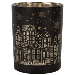 Set van 2 waxinelichthouders huisjes zwart