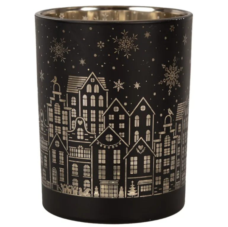 Set van 2 waxinelichthouders huisjes zwart