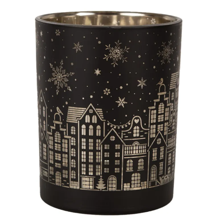 Set van 2 waxinelichthouders huisjes zwart
