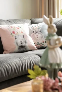 Sierkussenhoes konijn met rozen roze
