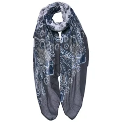 Sjaal bloemen kasjmier grijs/blauw
