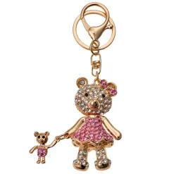 Sleutel / tashanger beer met kleintje roze