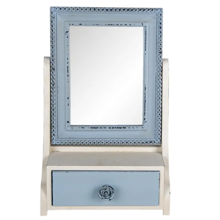 Staande tafelspiegel met lade blauw