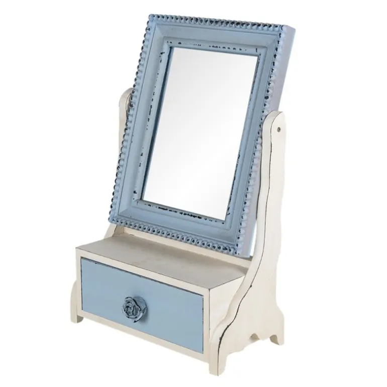 Staande tafelspiegel met lade blauw