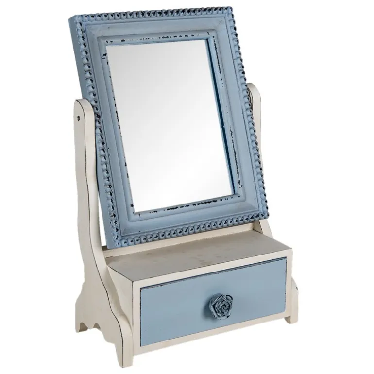 Staande tafelspiegel met lade blauw