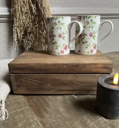 Stoer landelijk houten theedoos 6-vaks