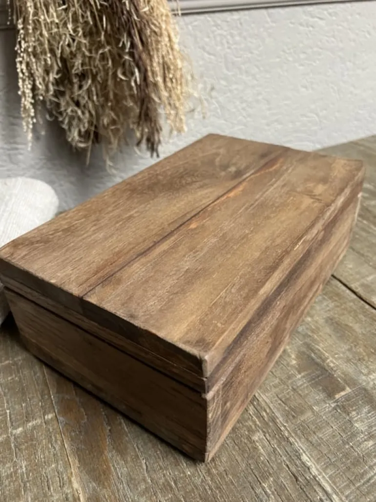 Stoer landelijk houten theedoos 6-vaks