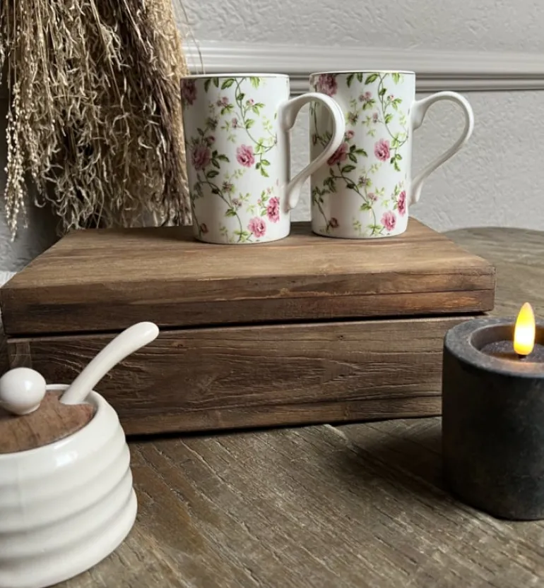 Stoer landelijk houten theedoos 6-vaks