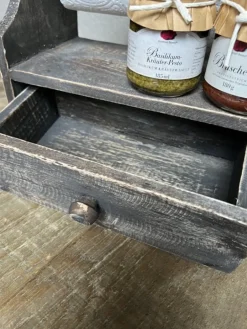 Stoere houten keukenrolhouder met lade vergrijsd 28*33*15