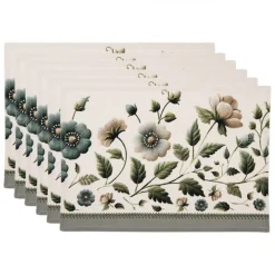 Stoffen placemats (6) Anemoon beige/groen