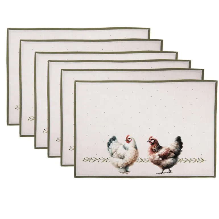 Stoffen placemats (6) boerderij kippen