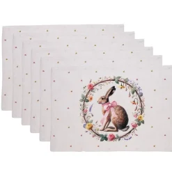 Stoffen placemats (6) haas en roosjes roze