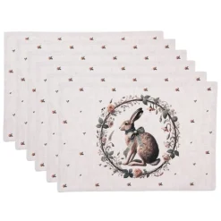 Stoffen placemats (6) haas en roosjes groen