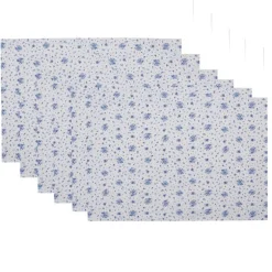 Stoffen placemats (6) roosjes blauw