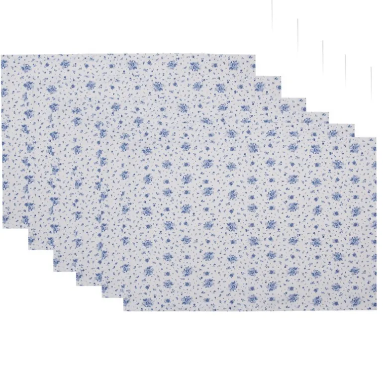 Stoffen placemats (6) roosjes blauw
