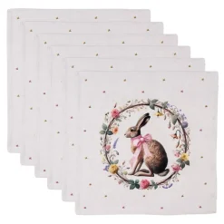 Stoffen servetten (6) haas en roosjes roze