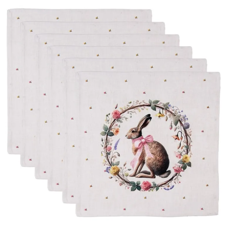 Stoffen servetten (6) haas en roosjes roze