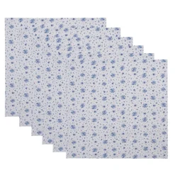 Stoffen servetten (6) roosjes blauw