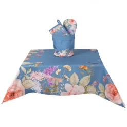 Tafelkleed blauw met bloemen 100*100