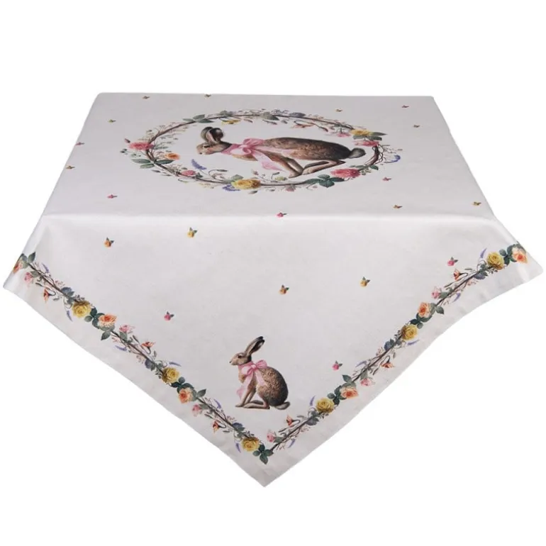 Tafelkleed haas en roosjes roze 100*100