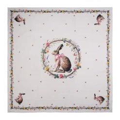 Tafelkleed haas en roosjes roze 100*100