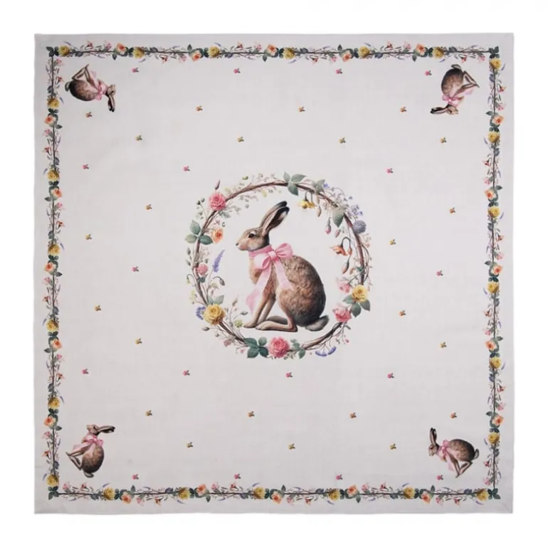 Tafelkleed haas en roosjes roze 100*100