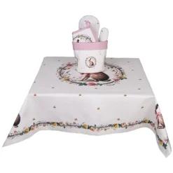 Tafelkleed haas en roosjes roze 100*100