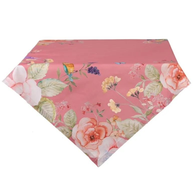 Tafelkleed roze met bloemen 100*100