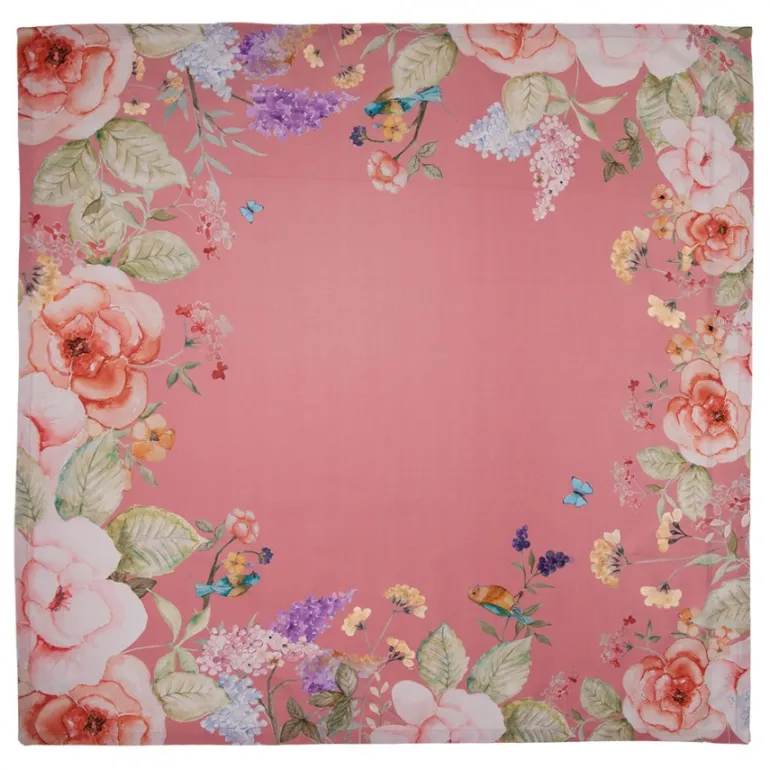 Tafelkleed roze met bloemen 100*100