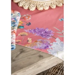Tafelkleed roze met bloemen 100*100