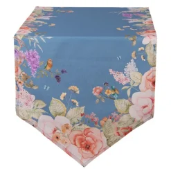 Tafelloper blauw met bloemen 50*160
